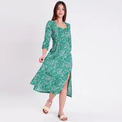 Vib's Robe Longue à Manches 3/4 Vert Femme