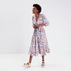 Vib's Robe Longue Boutonnée Blanc Femme