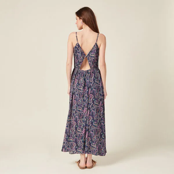 Vib's Robe Longue Droite à Bretelles Bleu Femme 5 Vib's Robe Longue Droite à Bretelles Bleu Femme – Image 3