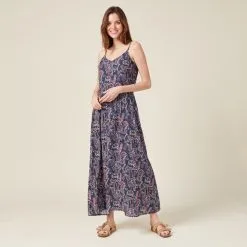 Vib's Robe Longue Droite à Bretelles Bleu Femme