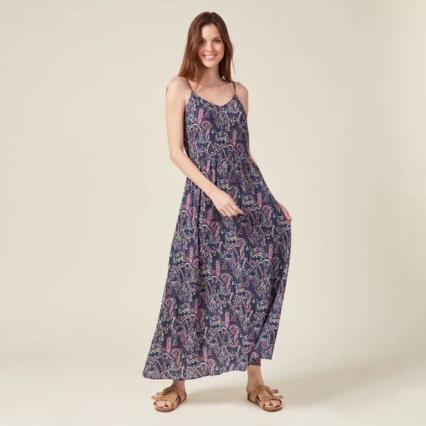 Vib's Robe Longue Droite à Bretelles Bleu Femme 4 Vib's Robe Longue Droite à Bretelles Bleu Femme – Image 2