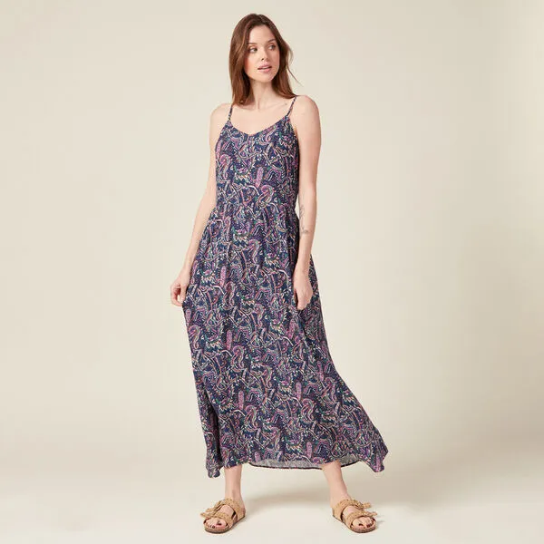 Vib's Robe Longue Droite à Bretelles Bleu Femme 8 Vib's Robe Longue Droite à Bretelles Bleu Femme – Image 6