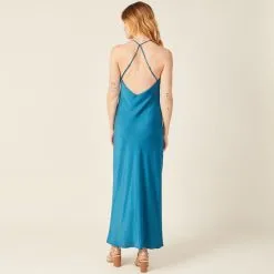 Vib's Robe Longue Droite à Bretelles Bleu Pétrole Femme -Robe Boutique robe longue droite a bretelles bleu ptrole femme b 36125212820183804