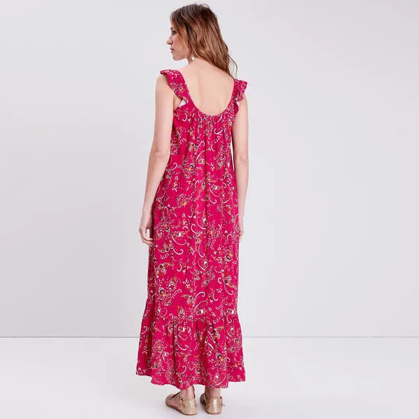 Vib's Robe Longue Droite à Volants Rose Fushia Femme 5 Vib's Robe Longue Droite à Volants Rose Fushia Femme – Image 3