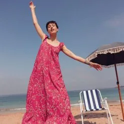 Vib's Robe Longue Droite à Volants Rose Fushia Femme