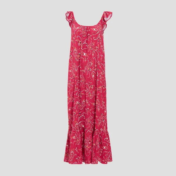 Vib's Robe Longue Droite à Volants Rose Fushia Femme 8 Vib's Robe Longue Droite à Volants Rose Fushia Femme – Image 6