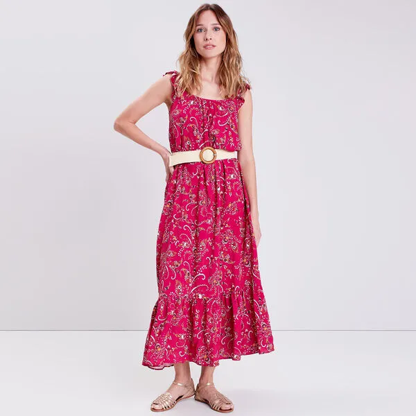 Vib's Robe Longue Droite à Volants Rose Fushia Femme 7 Vib's Robe Longue Droite à Volants Rose Fushia Femme – Image 5