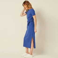 Vib's Robe Longue Droite Avec Noeud Bleu Electrique Femme -Robe Boutique robe longue droite avec noeud bleu electrique femme d1 36125212820123472