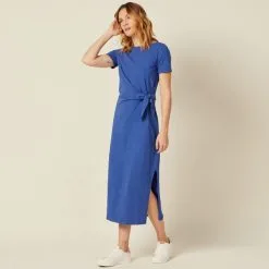 Vib's Robe Longue Droite Avec Noeud Bleu Electrique Femme