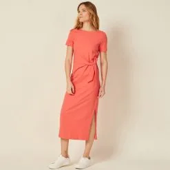 Vib's Robe Longue Droite Avec Noeud Rose Corail Femme