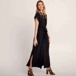 Vib's Robe Longue Droite Boutonnée Noir Femme