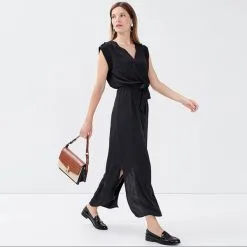 Vib's Robe Longue Droite Ceinturée Noir Femme