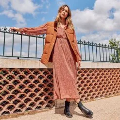 Vib's Robe Longue Droite Ceinturée Rouge Foncé Femme