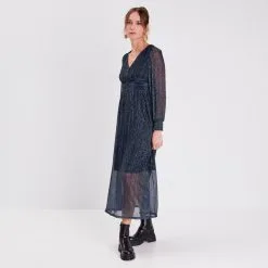 Vib's Robe Longue Droite Fluide Noir Femme