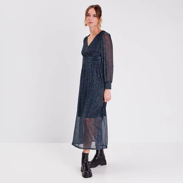 Vib's Robe Longue Droite Fluide Noir Femme 3 Vib's Robe Longue Droite Fluide Noir Femme