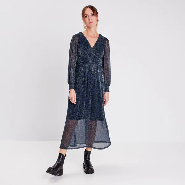 Vib's Robe Longue Droite Fluide Noir Femme 4 Vib's Robe Longue Droite Fluide Noir Femme – Image 2