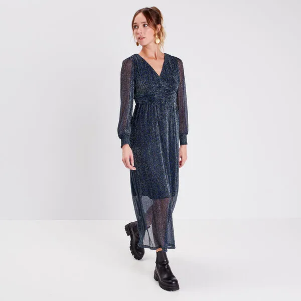 Vib's Robe Longue Droite Fluide Noir Femme 8 Vib's Robe Longue Droite Fluide Noir Femme – Image 6