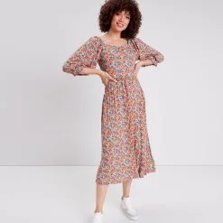 Vib's Robe Longue Droite Fluide Orange Corail Femme