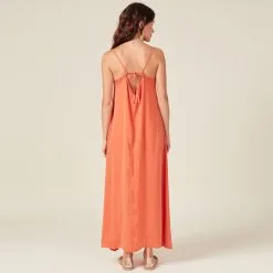 Vib's Robe Longue Droite Satin Orange Foncé Femme -Robe Boutique robe longue droite satin orange fonc femme b 36125222820260634