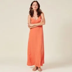 Vib's Robe Longue Droite Satin Orange Foncé Femme -Robe Boutique robe longue droite satin orange fonc femme si 36125222820260634