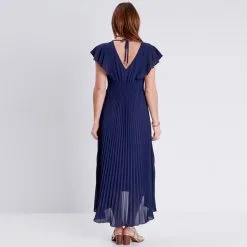 Vib's Robe Longue évasée à Volants Bleu Marine Femme -Robe Boutique robe longue evasee a volants bleu marine femme b 36125133710020367