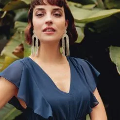 Vib's Robe Longue évasée à Volants Bleu Marine Femme -Robe Boutique robe longue evasee a volants bleu marine femme d2 36125133710020367