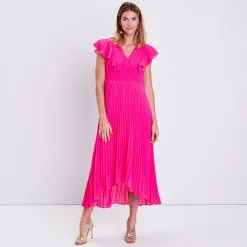 Robe Boutique -Robe Boutique robe longue evasee a volants rose fushia femme fp 36125133710023256