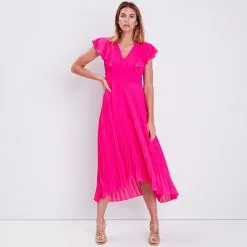 Vib's Robe Longue évasée à Volants Rose Fushia Femme -Robe Boutique robe longue evasee a volants rose fushia femme si 36125133710023256