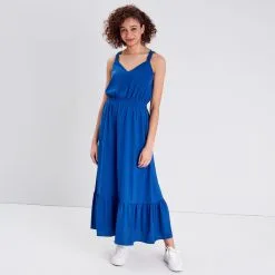 Robe Boutique -Robe Boutique robe longue evasee bleu femme fp 36125383290144752