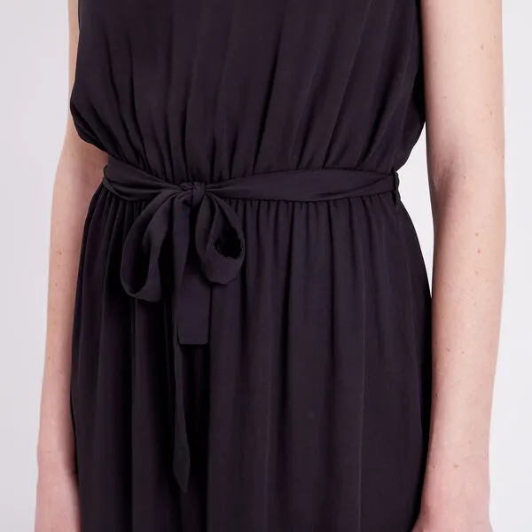 Vib's Robe Longue évasée Ceinturée Noir Femme 6 Vib's Robe Longue évasée Ceinturée Noir Femme – Image 4