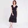 Vib's Robe Longue évasée Ceinturée Noir Femme -Robe Boutique robe longue evasee ceinturee noir femme dc 36125313310611001