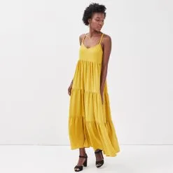 Vib's Robe Longue évasée Vert Anis Femme