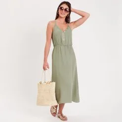 Vib's Robe Longue évasée Vert Femme