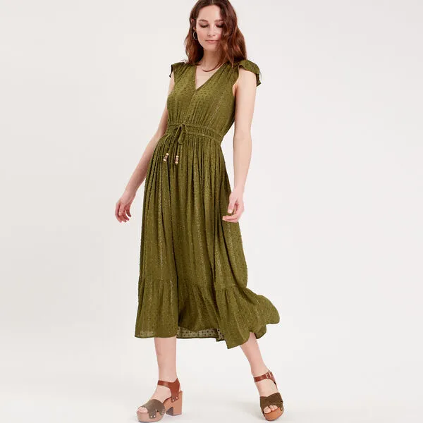 Vib's Robe Longue évasée Vert Foncé Femme 7 Vib's Robe Longue évasée Vert Foncé Femme – Image 5