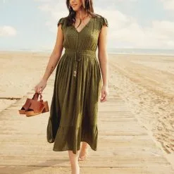 Vib's Robe Longue évasée Vert Foncé Femme