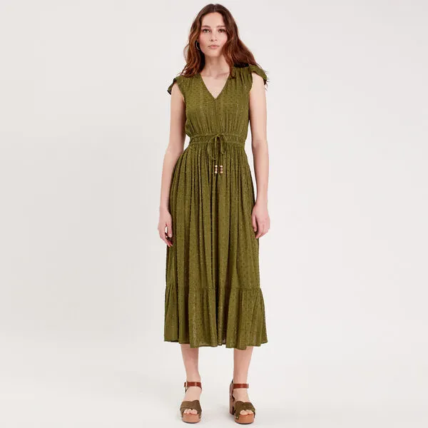 Vib's Robe Longue évasée Vert Foncé Femme 4 Vib's Robe Longue évasée Vert Foncé Femme – Image 2