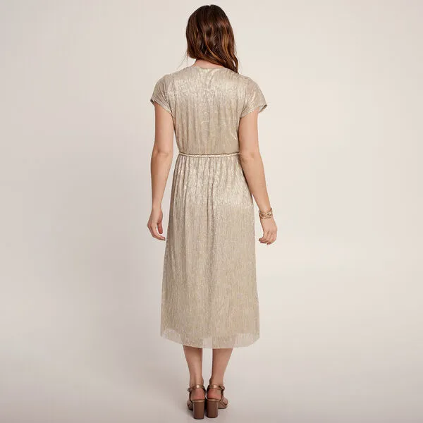 Vib's Robe Midi Droite Ceinturée Couleur Or Femme 5 Vib's Robe Midi Droite Ceinturée Couleur Or Femme – Image 3