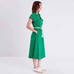 Vib's Robe Midi Droite Ceinturée Vert Femme -Robe Boutique robe midi droite ceinturee vert femme d1 36125153720344032