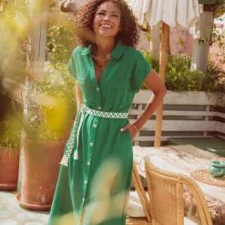 Vib's Robe Midi Droite Ceinturée Vert Femme -Robe Boutique robe midi droite ceinturee vert femme d2 36125153720344032