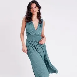 Vib's Robe Midi évasée Cache-coeur Vert Foncé Femme
