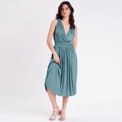 Vib's Robe Midi évasée Cache-coeur Vert Foncé Femme -Robe Boutique robe midi evasee cache coeur vert fonc femme si 36125313300204003