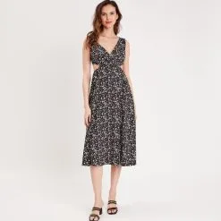 Vib's Robe Midi évasée Ouvertures Noir Femme -Robe Boutique robe midi evasee ouvertures noir femme fp 36125313300235397