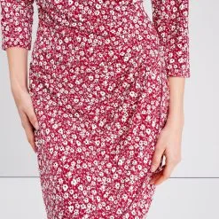 Vib's Robe Moulante Manches 3/4 Rouge Femme -Robe Boutique robe moulante manches 34 rouge femme d2 36125383380024658