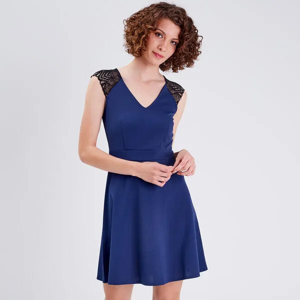 Vib's Robe Patineuse Avec Dentelle Bleu Marine Femme 3 Vib's Robe Patineuse Avec Dentelle Bleu Marine Femme