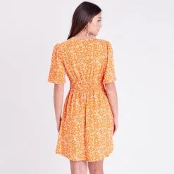 Vib's Robe Patineuse Smockée Orange Femme -Robe Boutique robe patineuse smockee orange femme b 36125313310485398