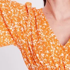 Vib's Robe Patineuse Smockée Orange Femme -Robe Boutique robe patineuse smockee orange femme d1 36125313310485398