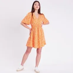 Vib's Robe Patineuse Smockée Orange Femme -Robe Boutique robe patineuse smockee orange femme si 36125313310485398