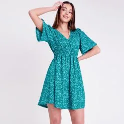 Vib's Robe Patineuse Smockée Vert Femme