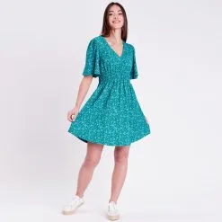 Vib's Robe Patineuse Smockée Vert Femme -Robe Boutique robe patineuse smockee vert femme si 36125313310485396