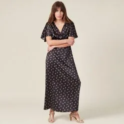 Vib's Robe Plissée à Manches Courtes Noir Femme